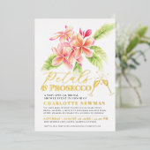 花びらとプロセッコブライダルシャワーフランギパニアート 箔招待状 (立ち正面)
