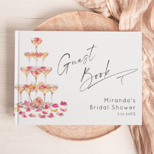 花びらとプロセッコブライダルシャワーホットピンク ゲストブック