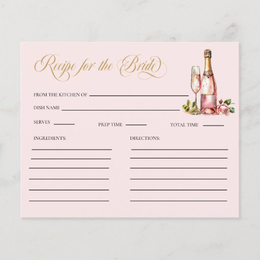 花びらとプロセッコブライダルシャワーレシピカード (正面)