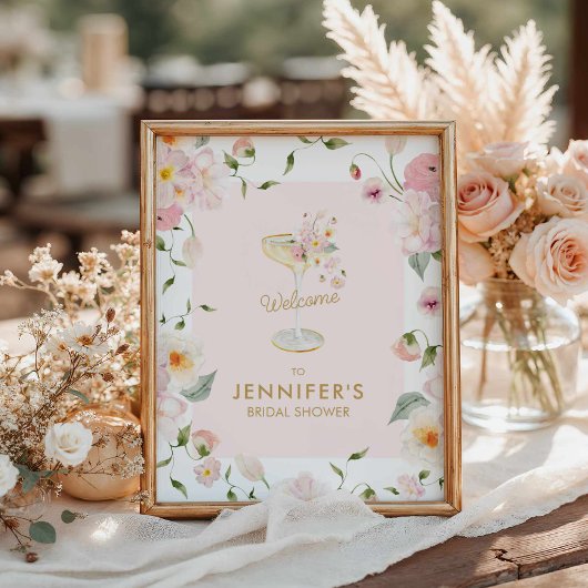 花びらとプロセッコブライダルシャワー歓迎 ポスター