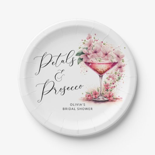 花びらとプロセッコブライダルシャワー紙プレート ペーパープレート (正面)