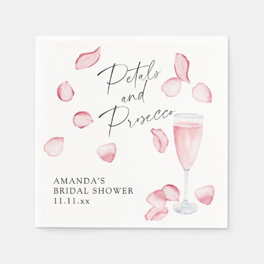 花びらとプロセッコブライダルシャワー スタンダードカクテルナプキン (正面)
