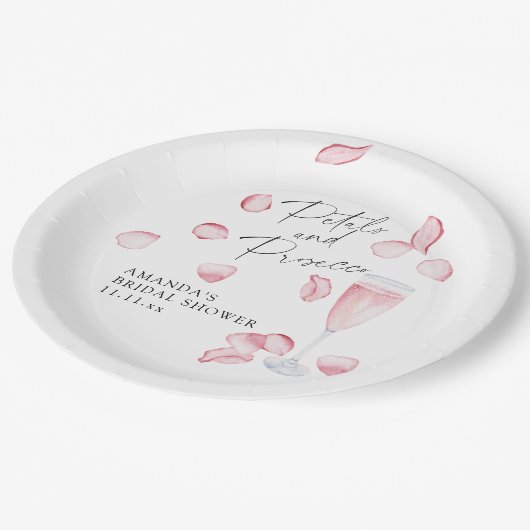 花びらとプロセッコブライダルシャワー ペーパープレート (アングル)