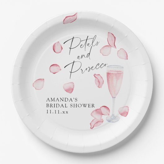 花びらとプロセッコブライダルシャワー ペーパープレート (正面)