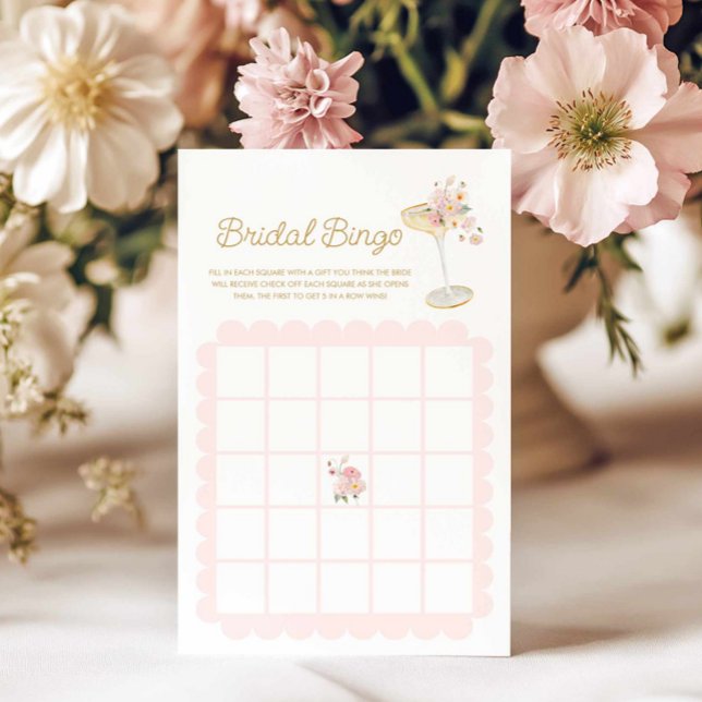 花びらとプロセッコブライダルビンゴゲームカード (Pink Petal and Prosecco Bridal Bingo Game Card
)