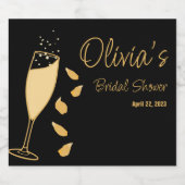 花びらとプロセッコブラック金ゴールドブライダルシャワー スパークリングワインラベル (シングルラベル)