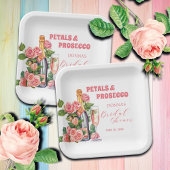 花びらとプロセッコボトルとバラブライダルシャワー ペーパープレート