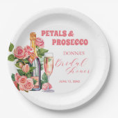 花びらとプロセッコボトルとバラブライダルシャワー ペーパープレート (正面)