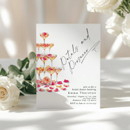 花びらとプロセッコミニマルモダンブライダルシャワー 招待状