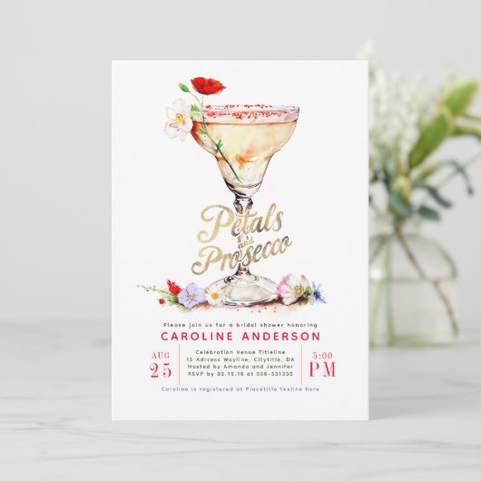 花びらとプロセッコワイルドフラワーズブライダルシャワー 招待状 (スタンド正面)
