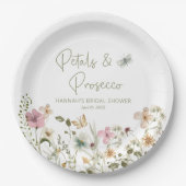 花びらとプロセッコワイルドフラワーブライダルシャワー ペーパープレート (正面)