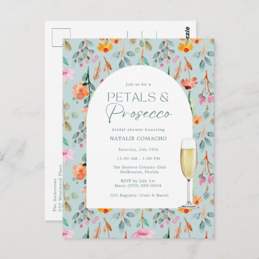 花びらとプロセッコ予算ブライダルシャワーパーティー ポストカード (正面/裏面)