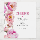 花びらとプロセッコ明るいピンク色の牡丹ブライダル ワインラベル (シングルラベル)