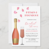 花びらとプロセッコ金ゴールドボトルブライダルシャワー 招待状 (正面)
