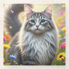 花びらと猫の甘えた声 ガラスコースター