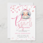 花びらと真珠ピンクベビーガールシャワー 招待状 (正面)
