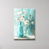 花びらと磁器：ファームハウスバラ花瓶の水彩 キャンバスプリント (正面)