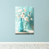 花びらと磁器：ファームハウスバラ花瓶の水彩 キャンバスプリント (インサイチュ (ウッドフロア))