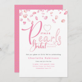 花びらとPEARLSピンクグラムシックブライダルシャワー 招待状