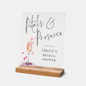 花びらとProseccoへようこそブライダルシャワー アクリルサイン (傾斜)