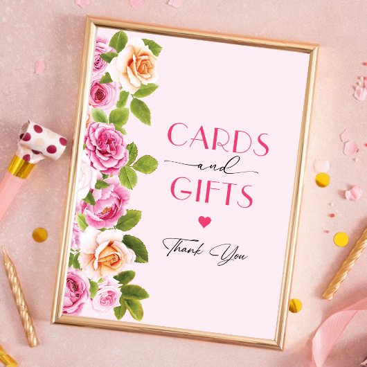 花びらとProseccoピンクのフローラカードとギフト ポスター