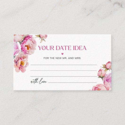 花びらとprosecco明るいピンク日付ナイトアイディア エンクロージャーカード (正面)