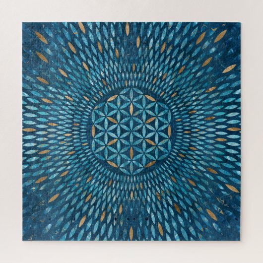 花びらの花 – 青い大理石と金ゴールド ジグソーパズル (縦)