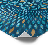 花びらの花 – 青い大理石と金ゴールド ポスター (角)