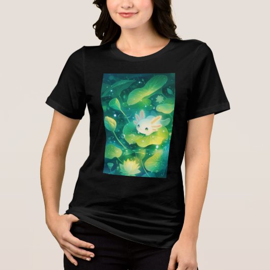 花びらの草地Axolotl秘密の池 トライブレンドＴシャツ (正面)