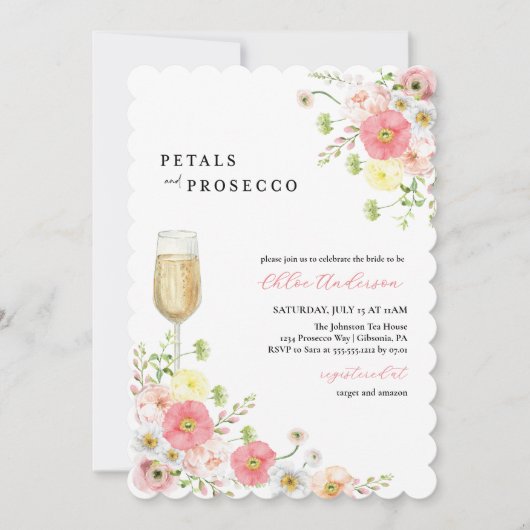 花びらアンドプロセッコシャンパンブライダルシャワー 招待状 (正面)