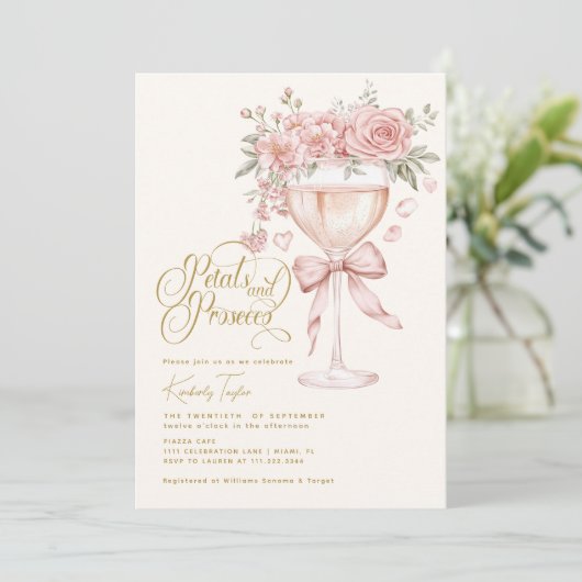 花びらアンドプロセッコピンクガーデンブライダルシャワー 招待状 (スタンド正面)