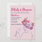 花びらアンドプロセッコピンクフローラブライダルシャワー 招待状 (正面)