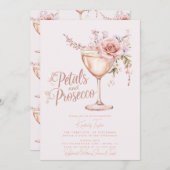花びらアンドプロセッコピンクローズブライダルシャワー 招待状 (正面/裏面)