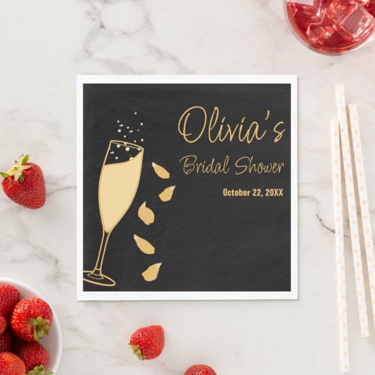 花びらアンドプロセッコブラックブライダルシャワーナプキンス スタンダードランチョンナプキン (インサイチュ)