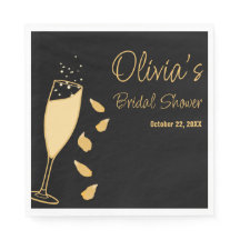 花びらアンドプロセッコブラックブライダルシャワーナプキンス