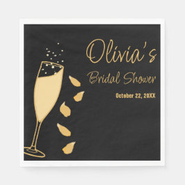 花びらアンドプロセッコブラックブライダルシャワーナプキンス スタンダードランチョンナプキン