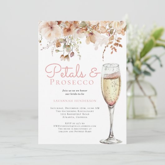 花びらエレガントとプロセッコフローラブライダルシャワー 招待状 (スタンド正面)