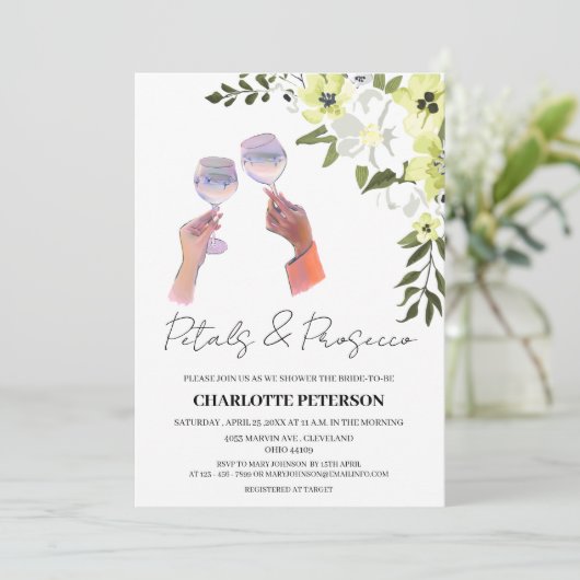 花びらエレガントとプロセッコブライダルシャワー 招待状 (スタンド正面)