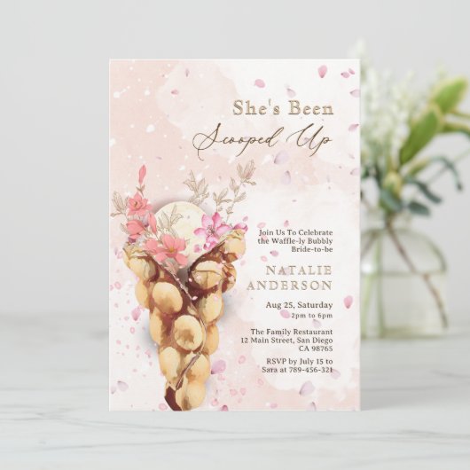 花びらエレガントスカウトされたブライダルシャワー 招待状 (スタンド正面)