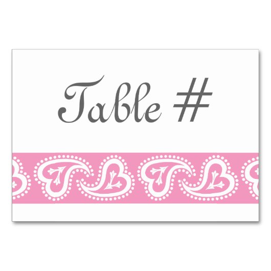 花びらピンクのテーブルカードの甘いペイズリーハート テーブルナンバー (正面)