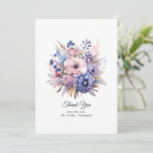 花びらピンク、コーンフラワーブルー&モーブパープル結婚ズ サンキューカード (スタンド正面)