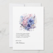 花びらピンク、コーンフラワーブルー&モーブパープル結婚ズ サンキューカード (裏面)