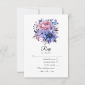 花びらピンク、コーンフラワーブルー&モーブパープル結婚ズ 出欠カード (正面)
