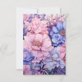 花びらピンク、コーンフラワーブルー&モーブパープル結婚ズ 出欠カード (裏面)