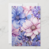 花びらピンク、コーンフラワーブルー&モーブパープル結婚ズ 招待状 (裏面)