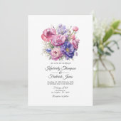 花びらピンク、コーンフラワーブルー&モーブパープル結婚ズ 招待状 (スタンド正面)