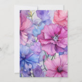花びらピンク、コーンフラワーブルー&モーブパープル結婚ズ 招待状 (裏面)