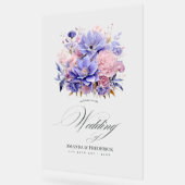 花びらピンク、コーンフラワーブルー&モーヴフローラ結婚ズ アクリルサイン (傾斜)