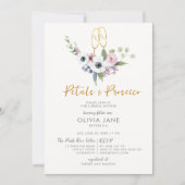 花びらプロセッコアネモネス金ゴールドバブリーブライダルシャワー 招待状 (正面)