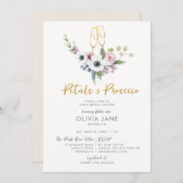 花びらプロセッコアネモネス金ゴールドバブリーブライダルシャワー 招待状